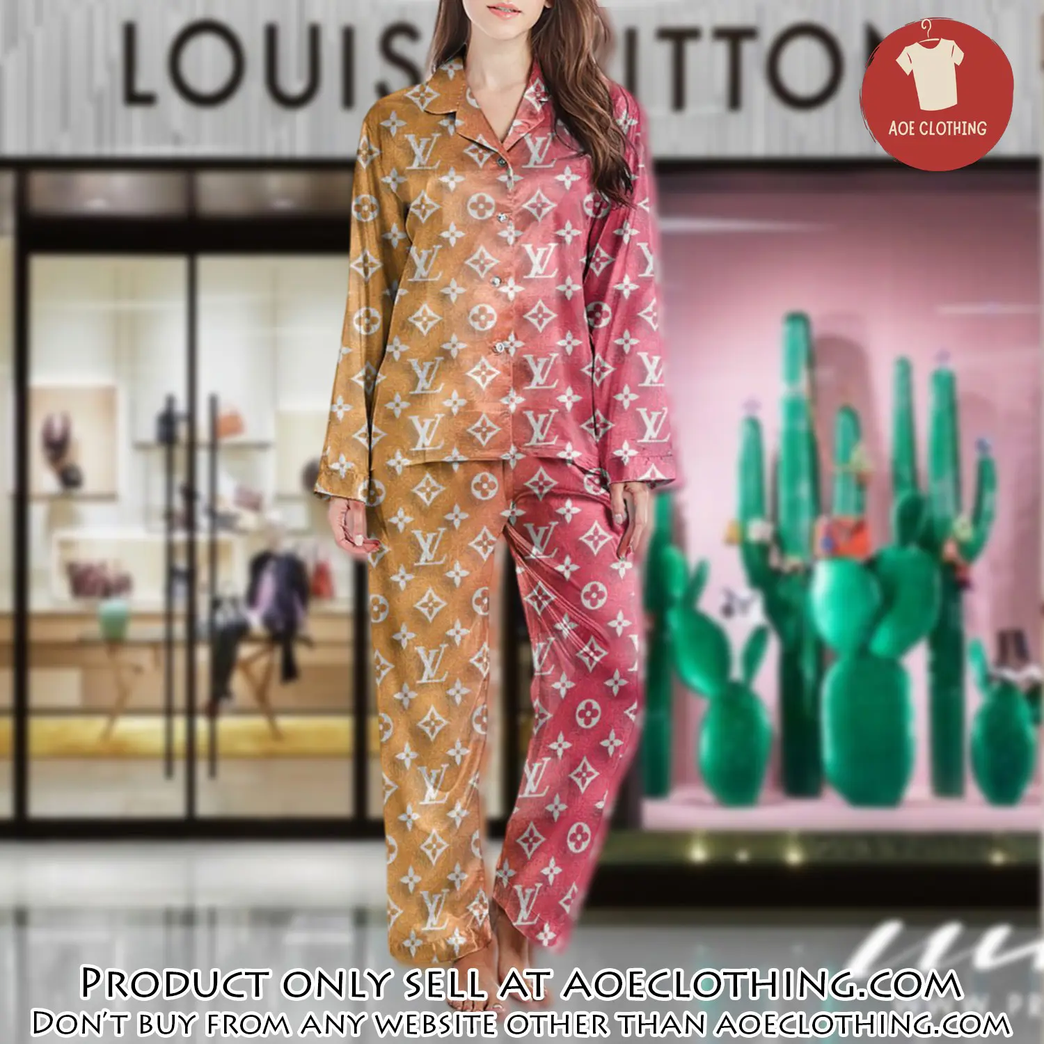 Lv monogram long satin pajama set pjs1009 aoe2556375
